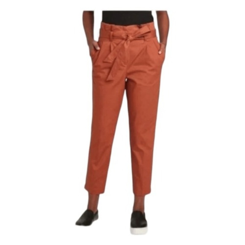 Prologue Cinch Waist Trousers Rust Brown Jacquard Knit Pleated‎ Ankle Pant 2